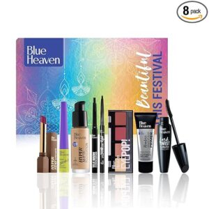 Blue Heaven Festive Makeup Kit | Pack of 8 Makeup Products | All-in-One Makeup Set for Bridal, Party, Everyday & Gifting | Fair Tone | 28.8 gm + 46ml